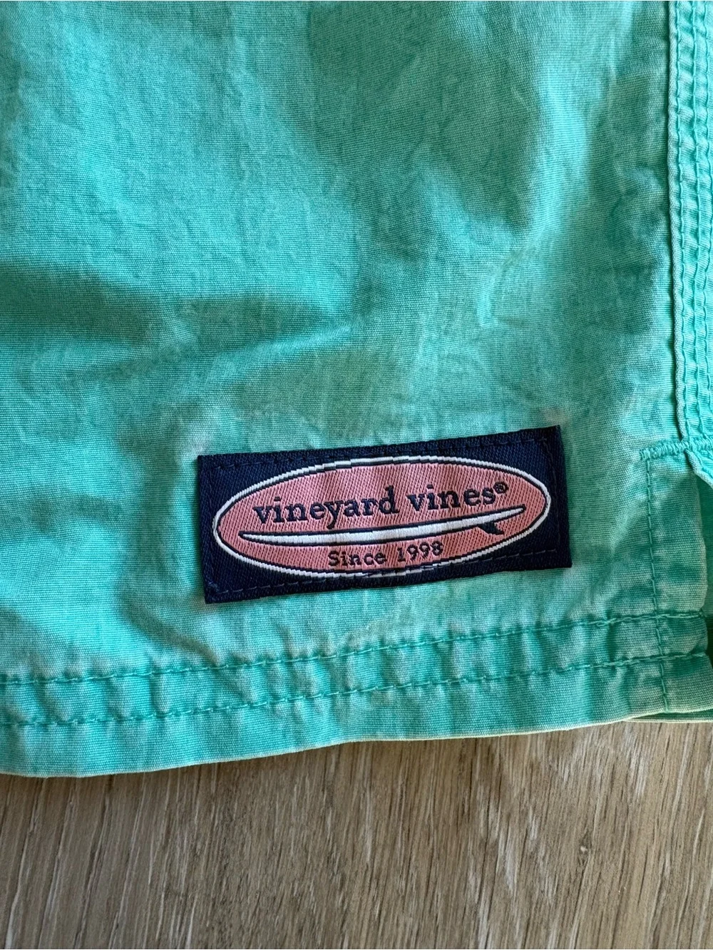 Boys Vineyard Vines Island Swim Trunks turquoise with Pink Logo Patch
